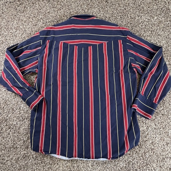 Vintage Men's Wrangler Pearl Snap Western Shirt Large L Striped Blue Red - Picture 11 of 11